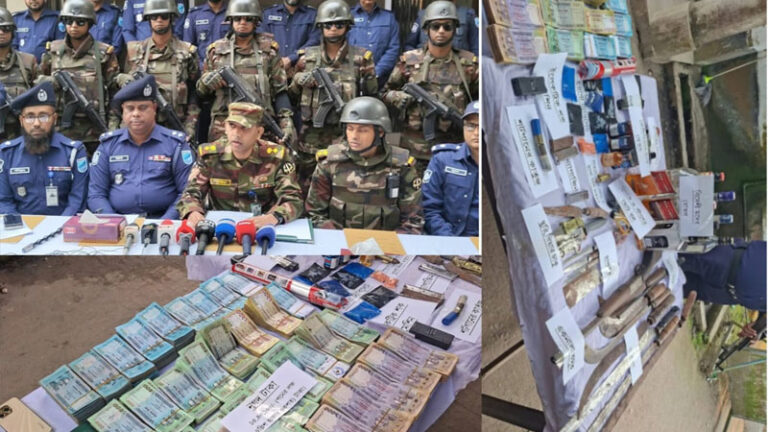 আগ্নেয়াস্ত্র, গুলি ও নগদ ১৫ লক্ষ ৪০ হাজার টাকাসহ গ্রেফতার ৭