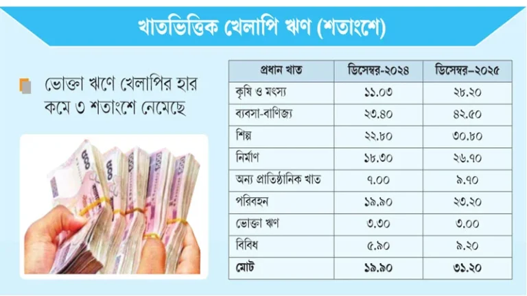 খেলাপি ঋণের হার বেশি বেড়েছে কৃষি ও ব্যবসায়